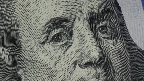 Fragment One Hundred Dollar Bill Rotates Close 100 Banknote Spinning — Αρχείο Βίντεο