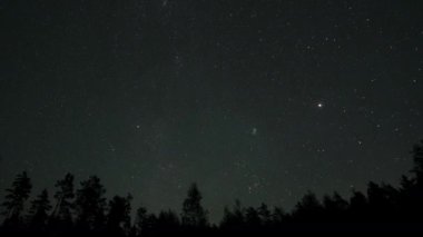 Gece gökyüzünde hareket eden yıldızların zamanı. Yıldızlar bir kutup yıldızının etrafında döner. 4k
