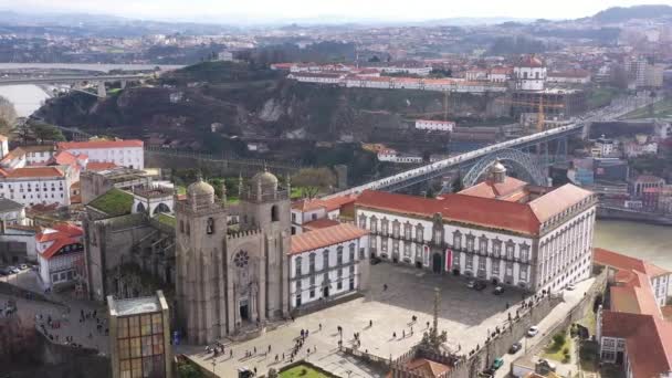 Porto Portugália Légi Felvétel Egy Híres Történelmi Európai Város Központjáról — Stock videók
