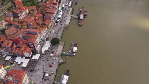Porto Portugal Aerial View Famous Historic European City Ribeira Porto — Stock Video