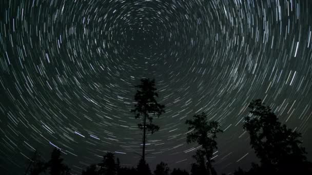 Tijd Verstrijken Van Star Trails Aan Nachtelijke Hemel Sterren Bewegen — Stockvideo