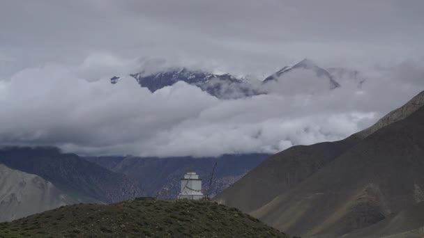 Čas Horách Ubíhal Procházka Kolem Annapurny Buddhistická Stúpa Kopci Nepál — Stock video