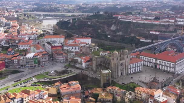 Порто Португалія Вид Повітря Центр Знаменитого Історичного Європейського Міста Вид — стокове відео