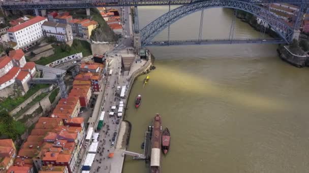 Porto Portugal Aerial View Famous Historic European City Ribeira Porto — Stock Video