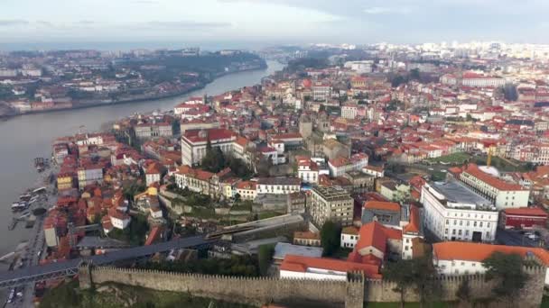 Oporto Portugal Vista Aérea Del Centro Una Famosa Ciudad Histórica — Vídeos de Stock