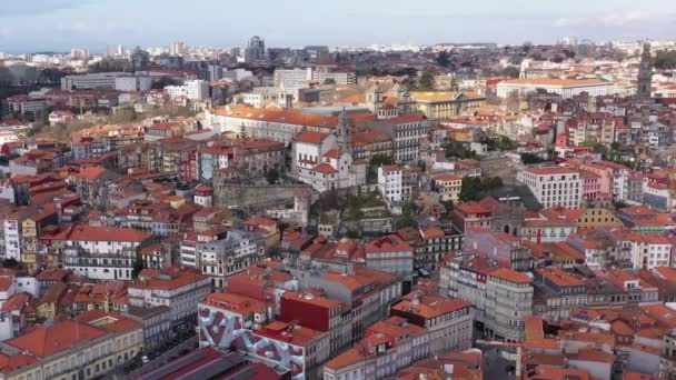 Porto Portekiz Ünlü Bir Tarihi Avrupa Şehrinin Merkezinin Havadan Görünüşü — Stok video