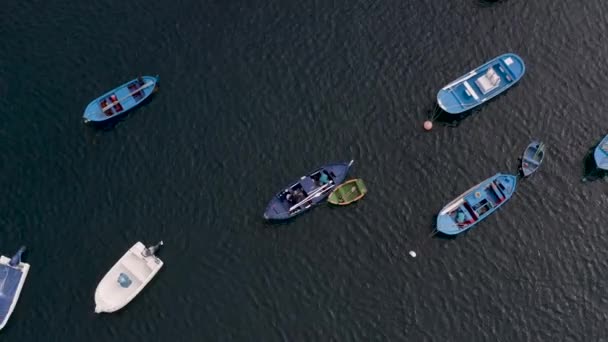 Flygfoto Över Många Fiskebåtar Viken Nära Byn San Andres Nordöstra — Stockvideo