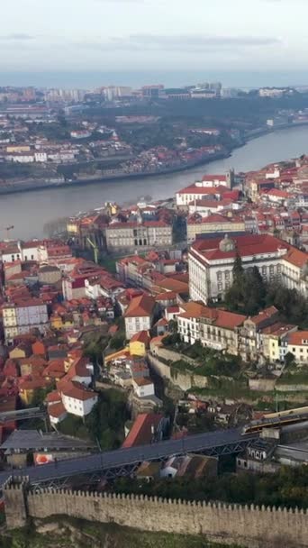 Porto Portugal Flygfoto Över Centrum Berömd Historisk Europeisk Stad Och — Stockvideo