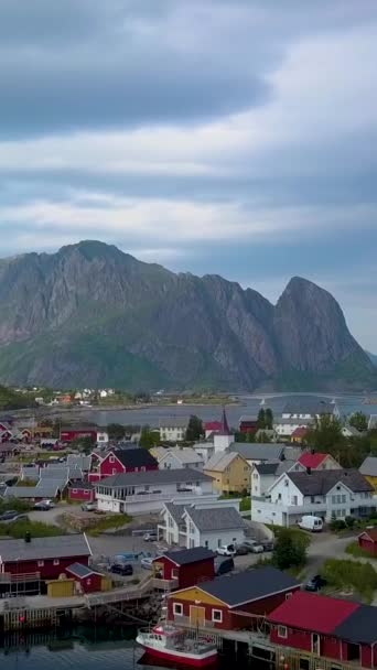 Вид Повітря Мальовниче Рибальське Місто Рейн Островах Лофотен Норвегії Популярне — стокове відео