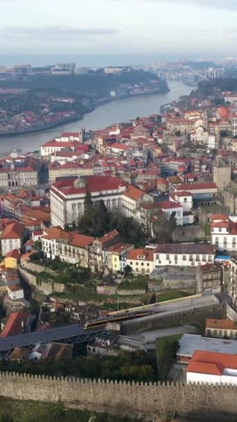 Porto Portekiz Ünlü Bir Avrupa Kenti Douro Nehrinin Merkezinin Havadan — Stok video