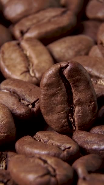 Lezzetli Kavrulmuş Kahve Çekirdekleri Kahve Çekirdekleri Makro Dikey Görüntü — Stok video
