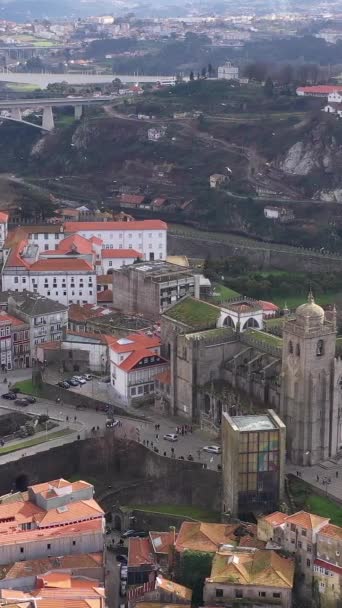 Porto Portugal Flygfoto Över Centrum Känd Historisk Europeisk Stad Och — Stockvideo
