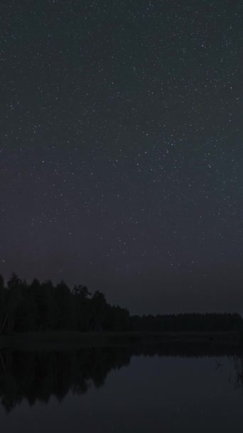Lapso Tempo Das Estrelas Move Céu Noturno Sobre Lago Estrelas — Vídeo de Stock