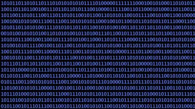 İkili Kod Dijital Veri Arkaplanı, siyah arkaplan üzerinde mavi kodlu bir ikili kod, dijital veri ve hesaplamayı temsil eder.