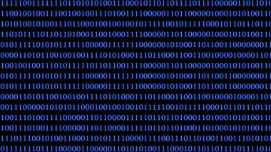 Arkaplanda parlak mavi renkte birler ve sıfırlarla birlikte ikili kodların kusursuz bir deseni var. Bu soyut tasarım teknoloji ve verileri vurguluyor.