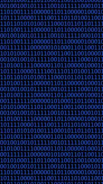 Yoğun bir ikili kod düzenine sahip renkli soyut bir tasarım. Dijital sayılar görsel olarak çarpıcı bir model yaratıyor, teknoloji ve verileri vurguluyor, dikey görüntüler