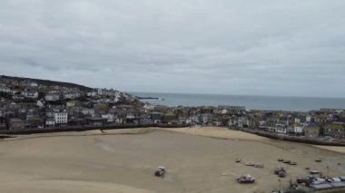 St. Ives, Cornwall, England February 5th 2023. View city on winter time from drone.