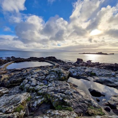 View on St. Clement` s Isle in Mousehole village in Cornwall, United Kingdom February 2023.