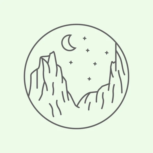 Луна Приключения Hills Линия Дизайна Логотипа Минималистский Значок Иллюстрации — стоковый вектор