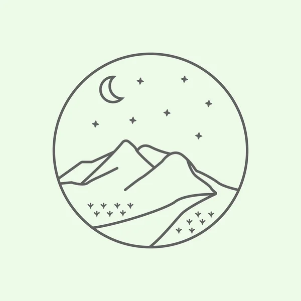 Пригодницькі Пагорби Лінія Мистецтва Логотип Дизайн Мінімалістична Ілюстрація Значок — стоковий вектор