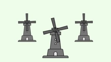 Yel değirmeni animasyonu 2d vektör minimalist illüstrasyon hareketi
