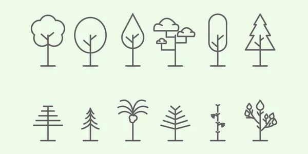 Définir Arbre Naturel Design Minimaliste Ligne Art Logo Icône Dans — Image vectorielle