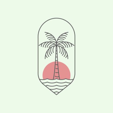 Japon gün batımı deniz cenneti sanat logosu minimalist illüstrasyon ikonu tasarımı