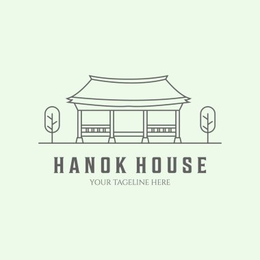 Hanok Evi Geleneksel çizgi Sanat Minimalist logo tasarımı illüstrasyonu