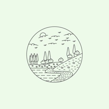 ikon doğa macera tepe ağacı minimalist illüstrasyon logo tasarımı açık hava çizgisi sanatı