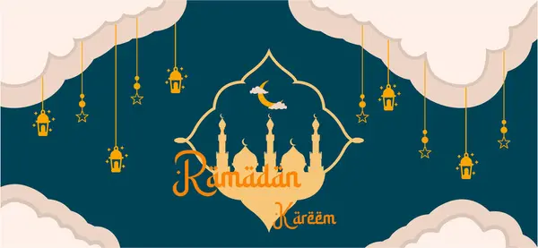 Ramazan Kareem İslami tebrik kartı şablonu duvar kâğıdı tasarımı illüstrasyonu için Ramazan ile