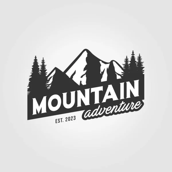 Badge Montagne Logo Avec Pin Arbre Vecteur Dessin Illustration — Image vectorielle
