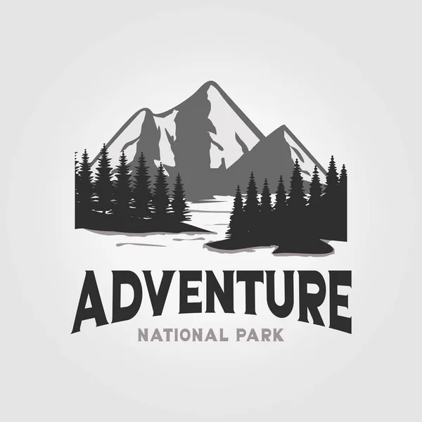Mountain Crater Lake Borovice Tree Logo Design Vector Illustration — Stockový vektor