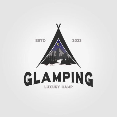 Minimalist logo ikonu vektörü, doğada cazibe kampı tasarımı