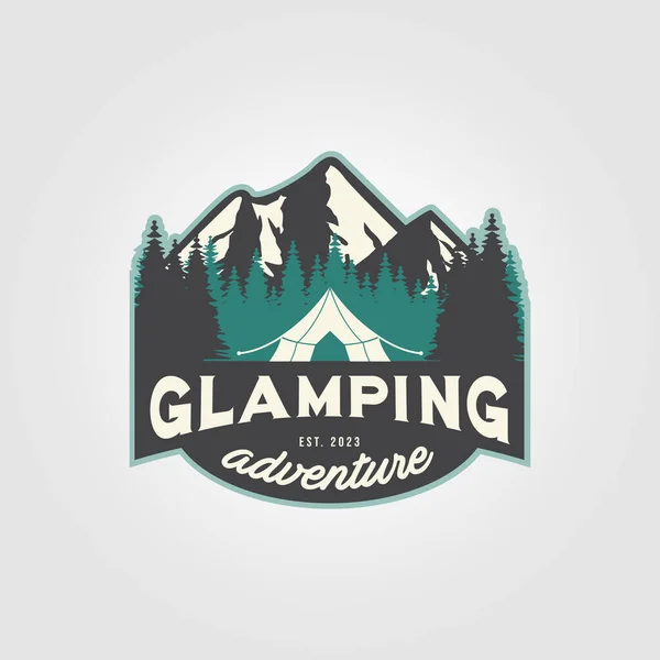 Label Van Glamping Logo Vector Pictogram Ontwerp Illustratie Luxe Natuurkamp — Stockvector