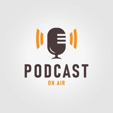 minimalist microphone with sound wave logo icon design illustration vector