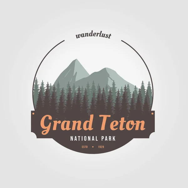 amblem grand teton dağ logo simgesi vintage tasarım ulusal park illüstrasyon vektörü