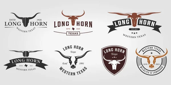 Ensemble Faisceau Longhorn Western Logo Icône Vintage Vectoriel Illustration Design — Image vectorielle