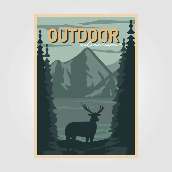 Przygoda Plakat Vintage Widokiem Park Narodowy Kintamani Górskich Wektor Tła — Wektor stockowy