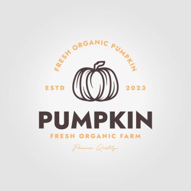 Klasik sanat eseri balkabağı logosu simgesi, tipografi ve kabak tasarım vektörü illüstrasyonu