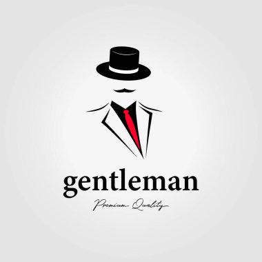 Klasik siyah şapkalı beyefendi logosu, modern erkek tasarım illüstrasyonu