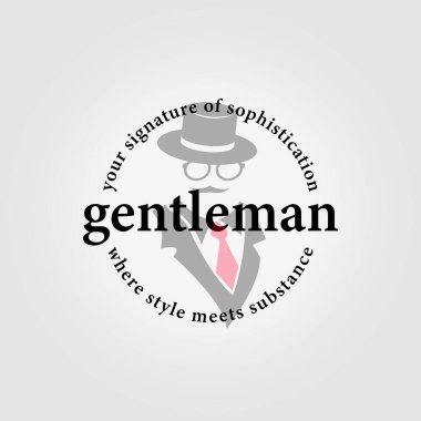 Centilmen logosu retro amblemi, iş adamı klasik tasarımının çizimi, gözlüklü mafya simgesi