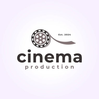 Kamera rulosu film logosu tasarımı, sinema rulosu ikonu illüstrasyon vektörü klasiği