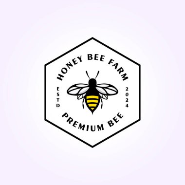 Altıgen amblem bal arısı logosu tasarımı, böcek kelebeği yusufçuğu klasik vektör çizimi