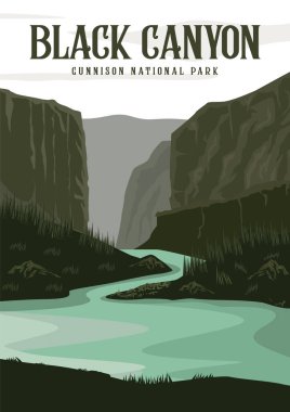 Gunnison Ulusal Park illüstrasyon poster tasarımı, açık hava doğa klasik poster tasarımı