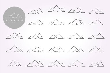 Dağ çizgisi sanat simgesi vektör logo koleksiyonu seti. Basit macera simgesi illüstrasyonu