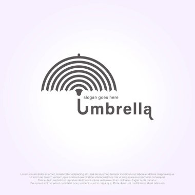 Basit J çizgili çizgi çizgisi geometrik şemsiye logosu tasarımı vintage. Şemsiye simgesi illüstrasyonu