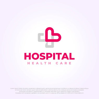 Basit hastane logosu şablonu. Yaratıcı çapraz rozet ve hastane ve klinik için aşk sembolü. çapraz işaret