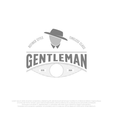 Basit bir beyefendi rozet logosu şablonu. Mafya logosu çizimi. işadamı logo vektör amblemi