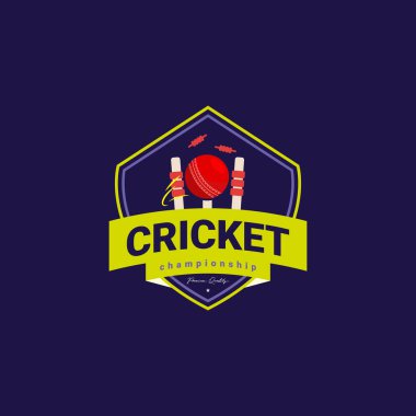 Kriket kalkanı amblem element logo şablonu. Kriket logosu vektör tasarımı çizimi izole edilmiş