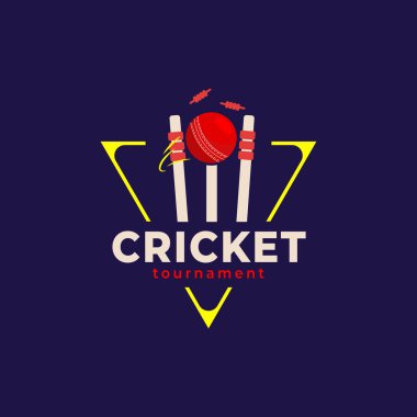 Kriket topu logosu şablonuyla üçgen şeklinde. Kriket topu vektör tasarımı çizim elementi